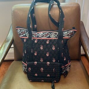 Vera Bradley Quilted Houndstooth Shoulder Tote Bag Wristlet Brown Paisley Zip